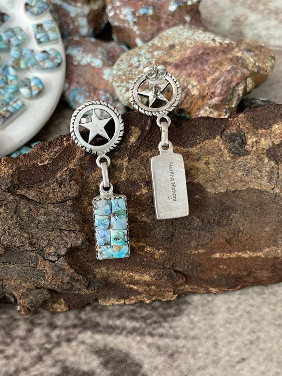 Handmade Sterling Silver Golden Hills Cobble Collection Post Dangle Earrings "Signed Nizhoni"