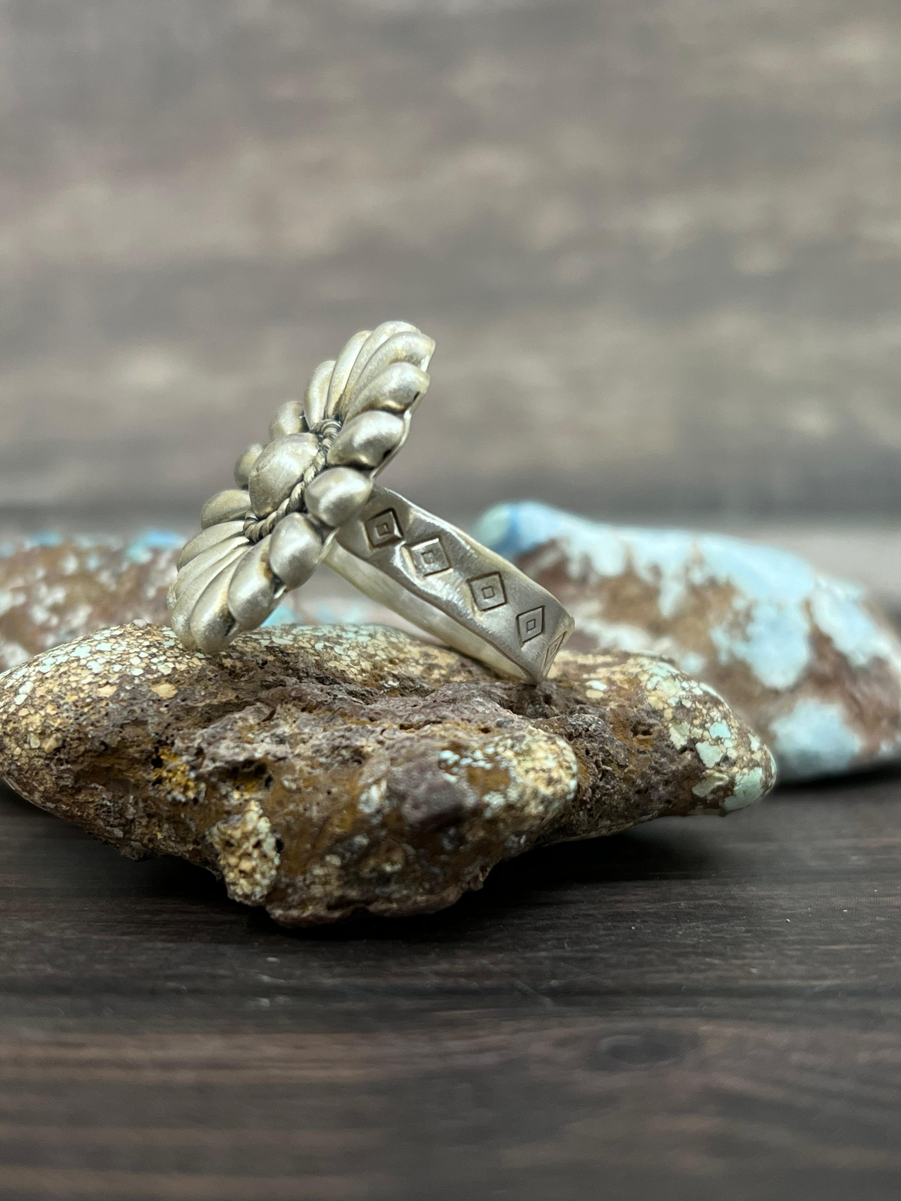 Handmade Sterling Silver Flower Adjustable Ring With Signed Nizhoni
