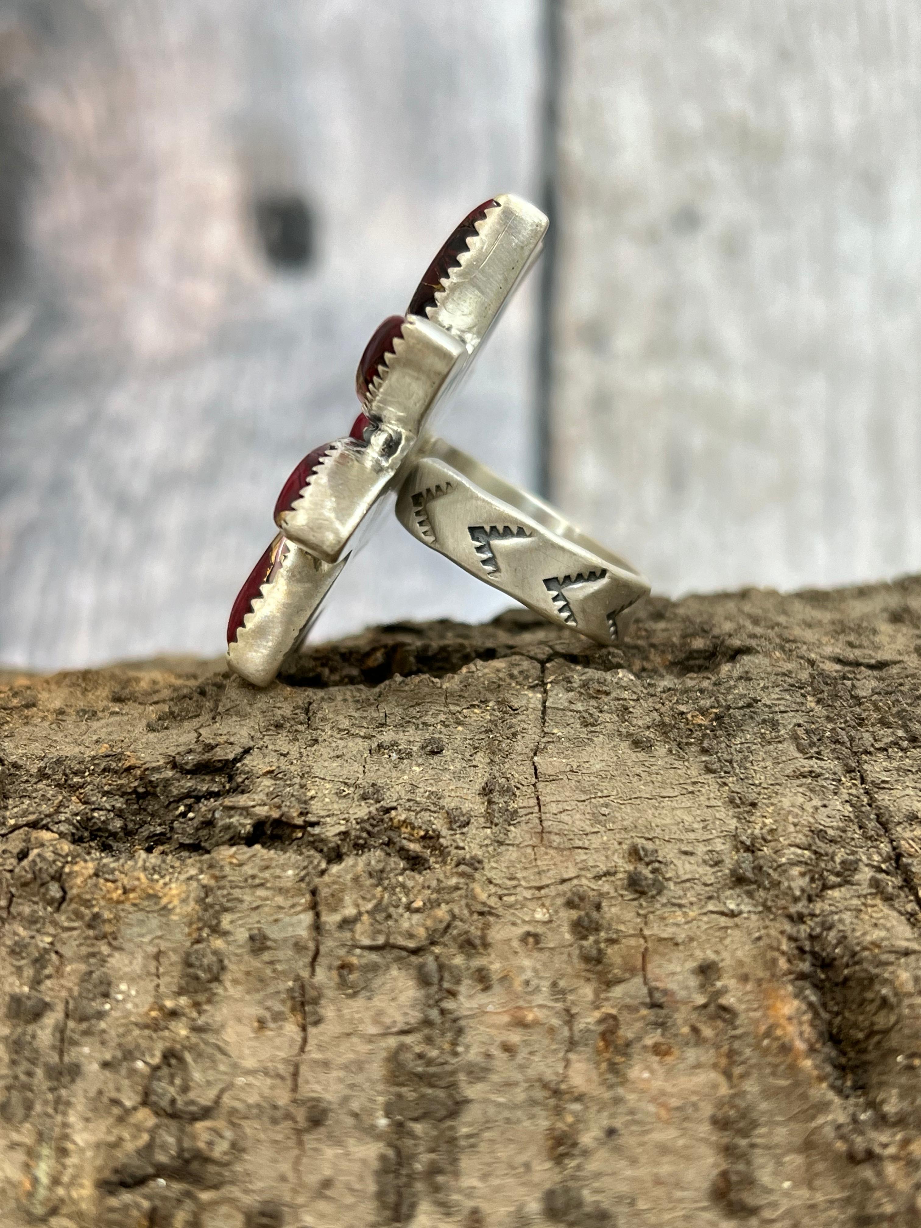 Handmade Sterling Silver Dahlia Rose Flower Adjustable Ring with Signed Nizhoni