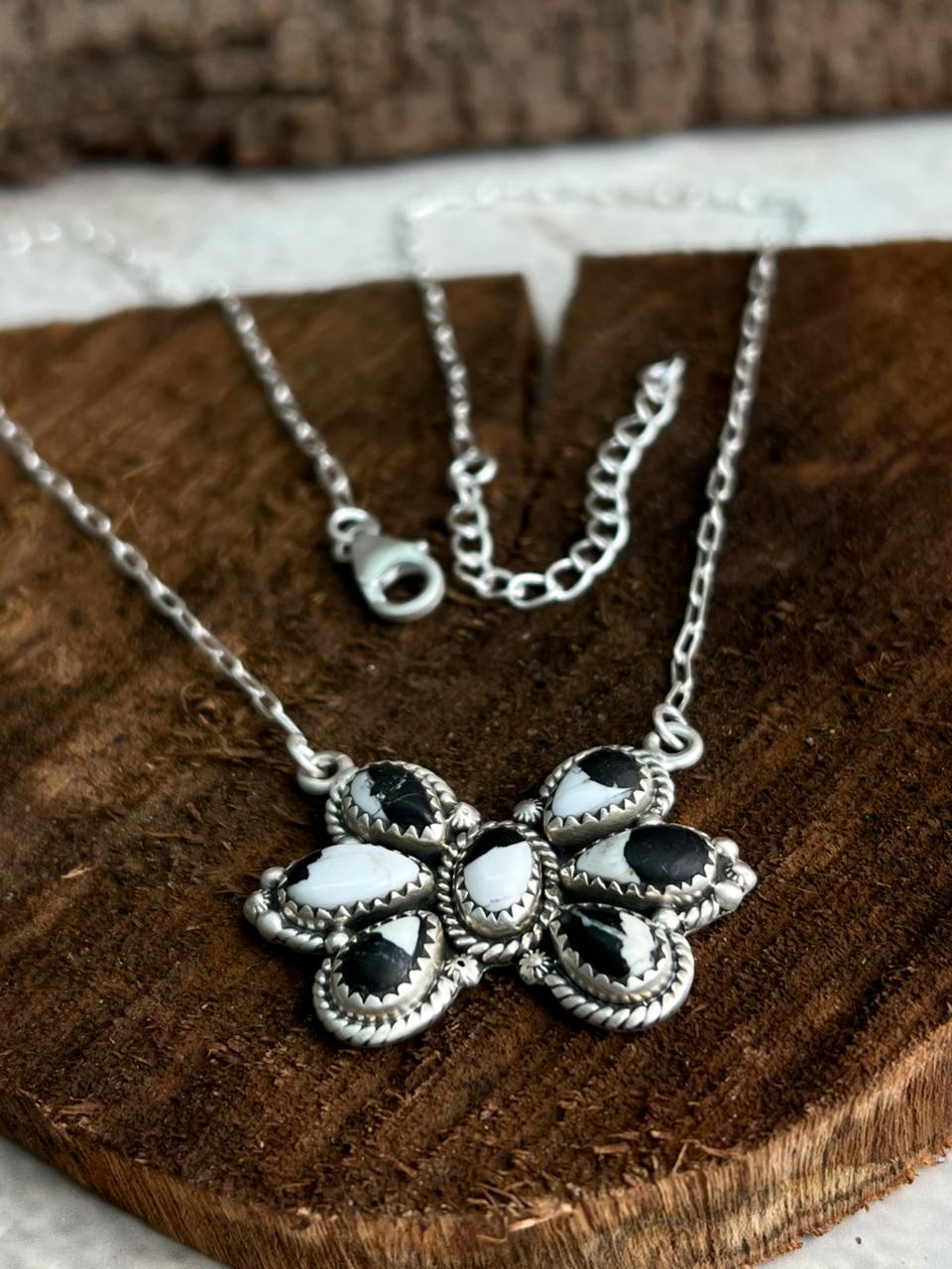 Handmade Sterling Silver White Buffalo Necklace "Signed Nizhoni"