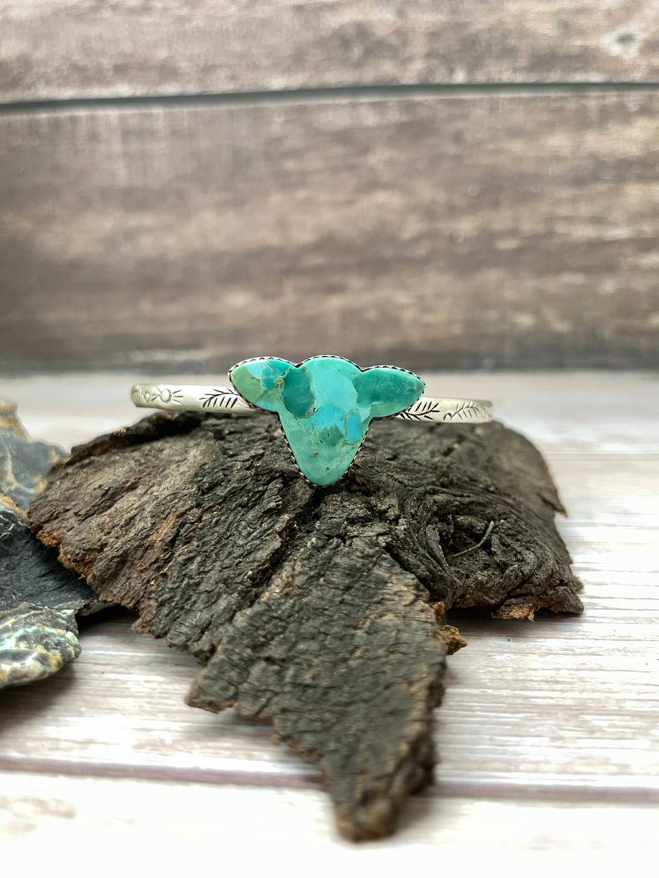 Handmade Sterling Silver Kingman Turquoise Cuff Bracelet "Signed Nizhoni"