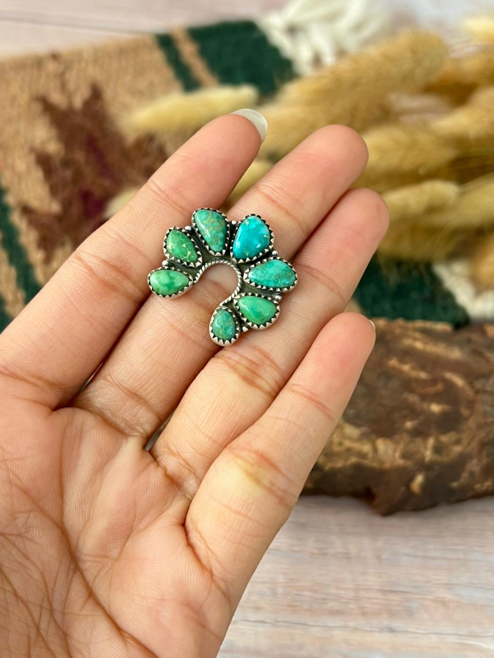 Handmade Sterling Silver Emerald Valley Turquoise Adjustable Ring "Signed Nizhoni"