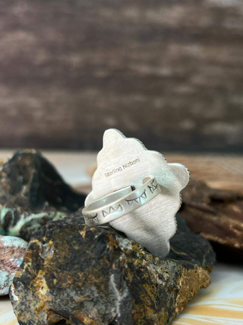 Handmade Sterling Silver White Buffalo with Orange Mojave Adjustable Ring "Signed Nizhoni"
