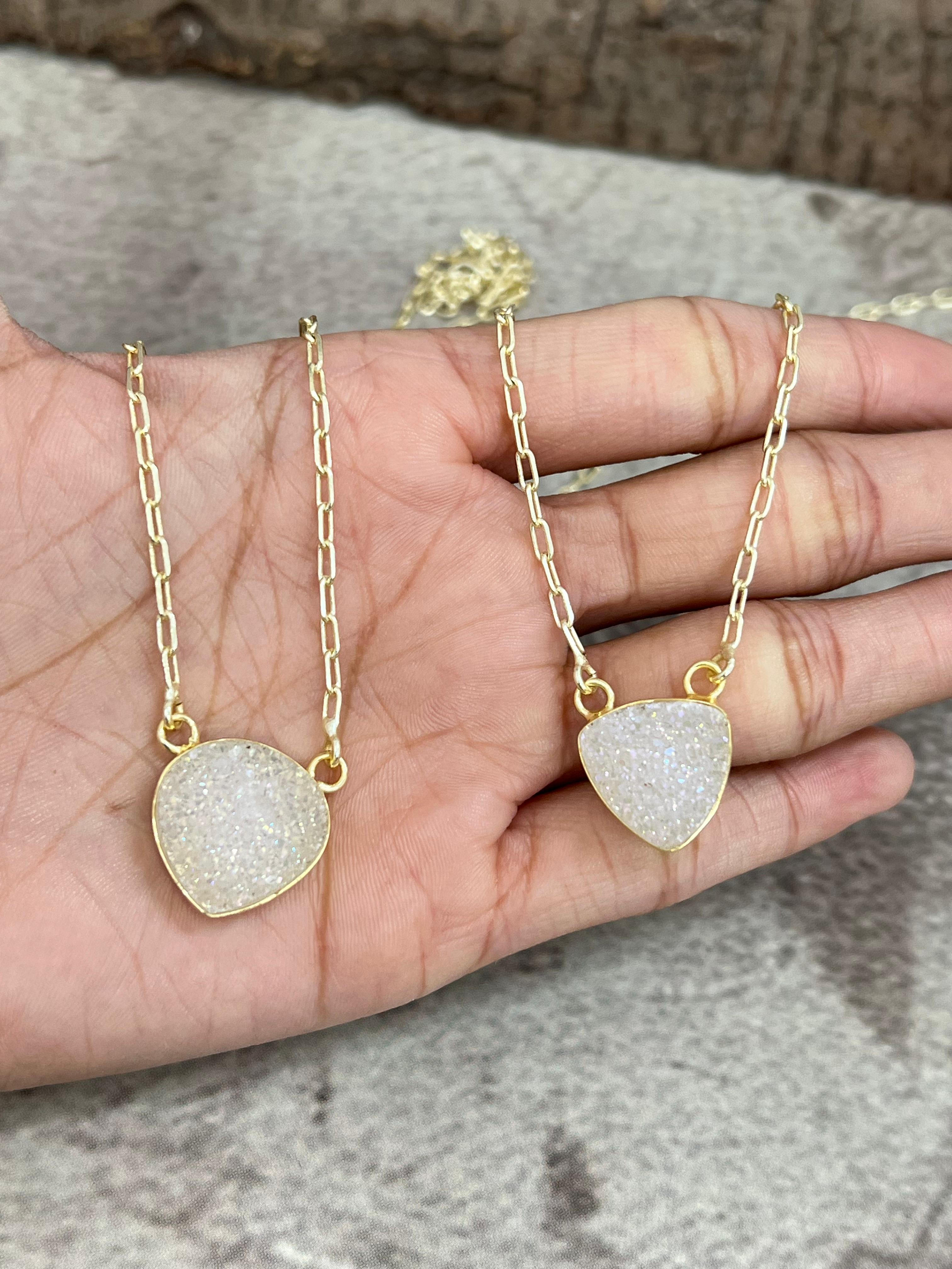 “The Boho Collection” Handmade Natural White Druzy Necklace 2 Styles