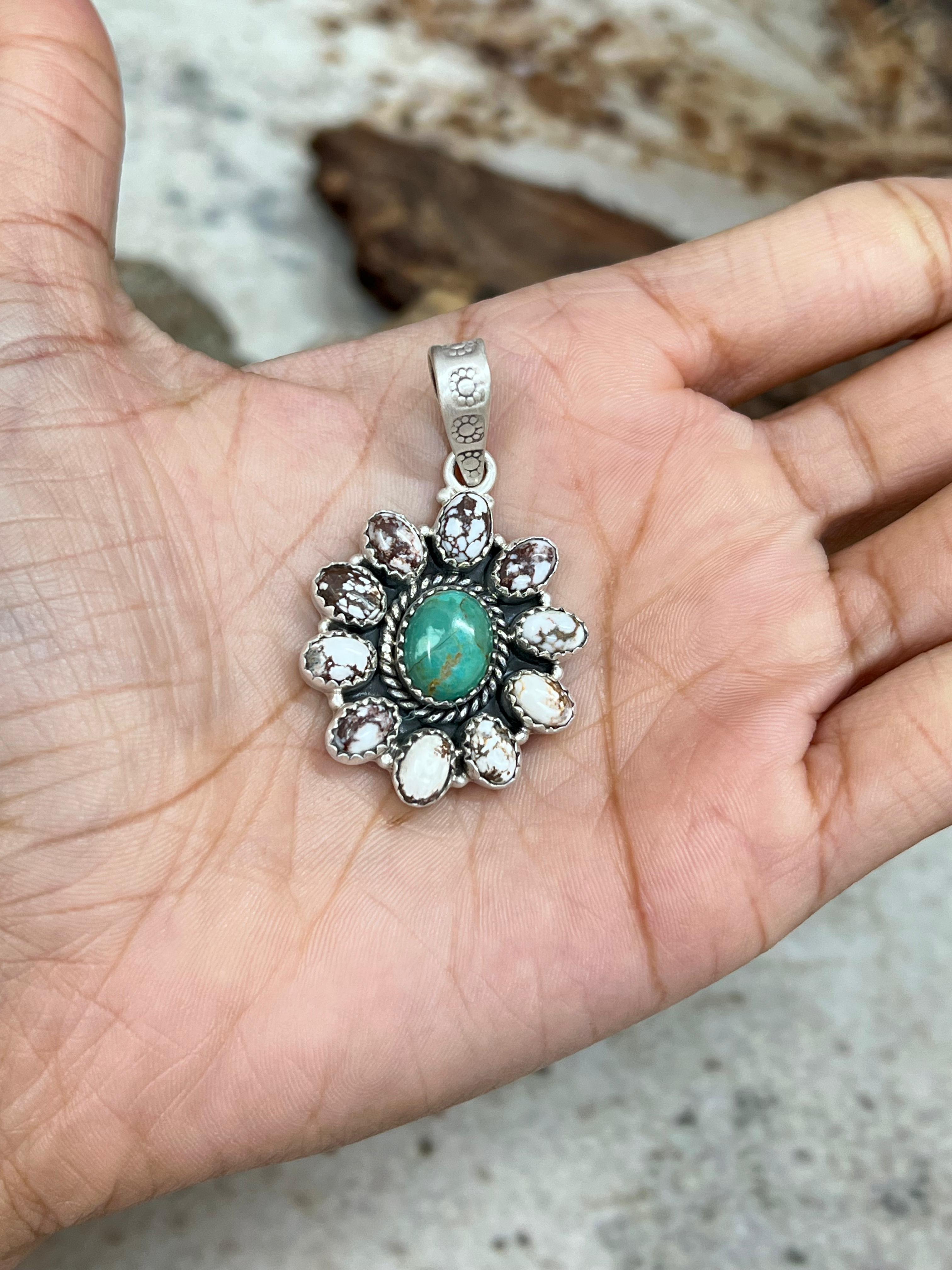 Handmade Sterling Silver Kingman with Wild Horse Pendant Signed Nizhoni