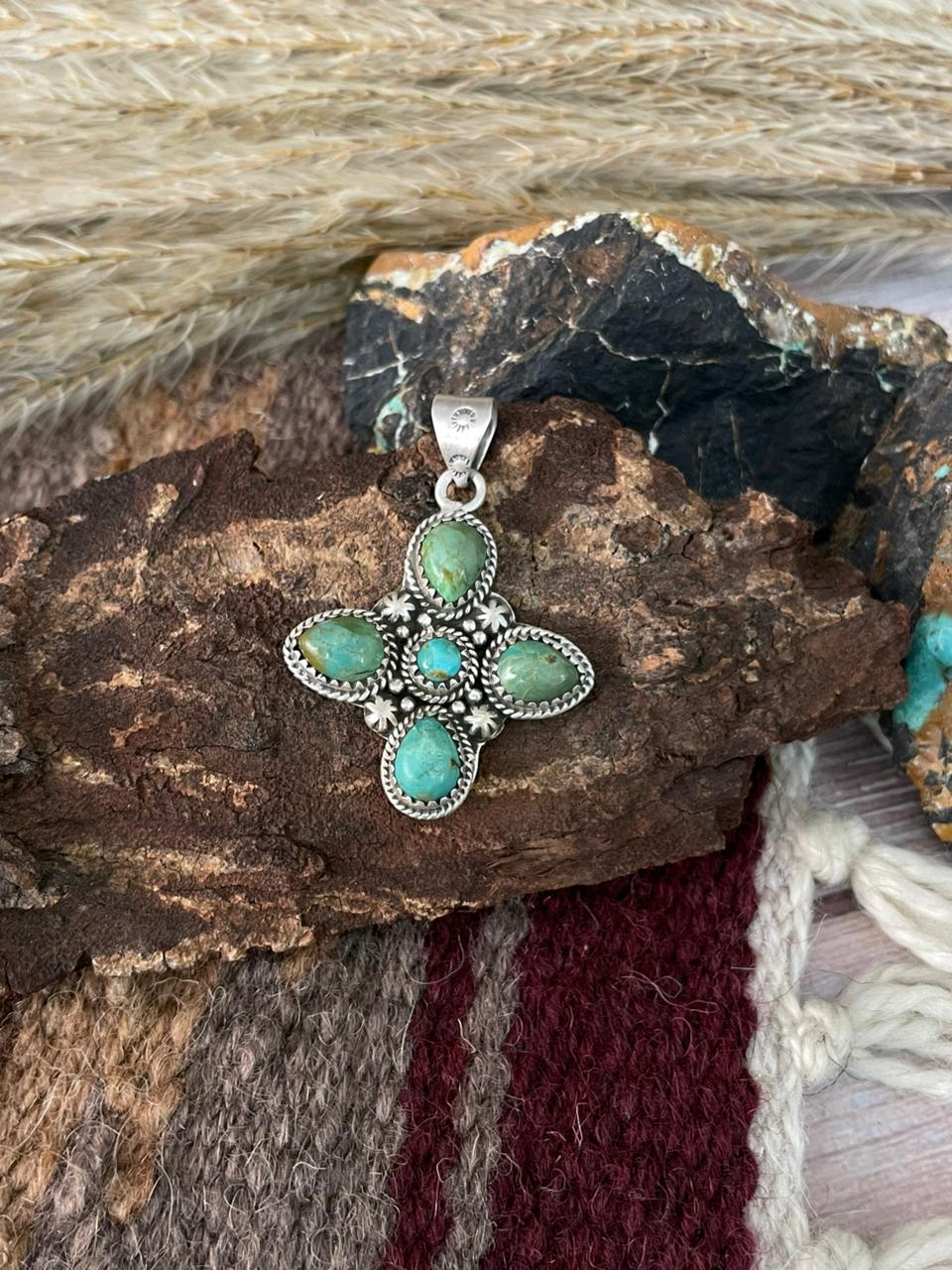 Handmade Sterling Silver Kingman Turquoise Pendant "Signed Nizhoni"