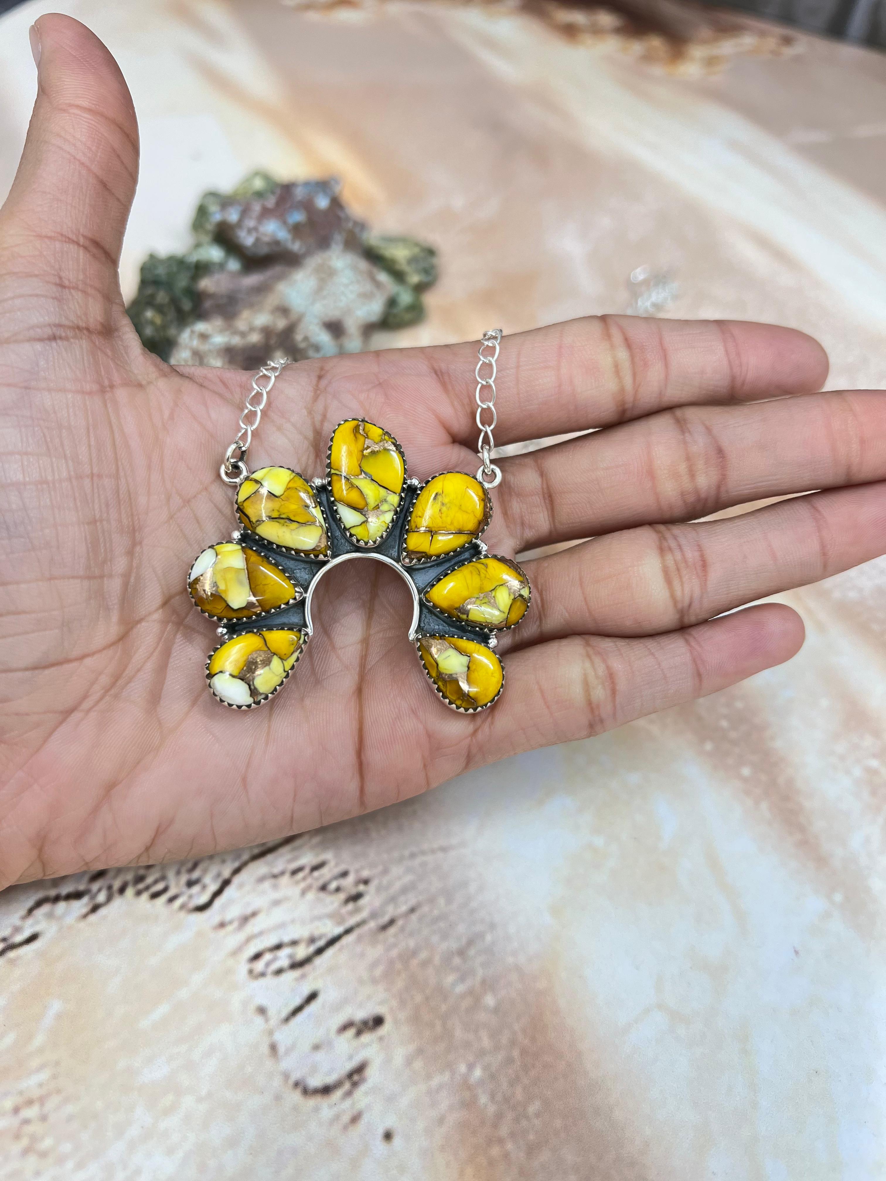 Handmade Sterling Silver Honey Dahlia Necklace with Signed Nizhoni