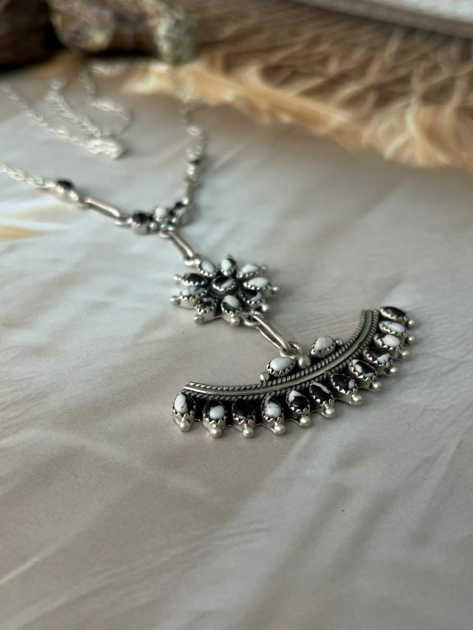 Handmade Sterling Silver White Buffalo Necklace "Signed Nizhoni"