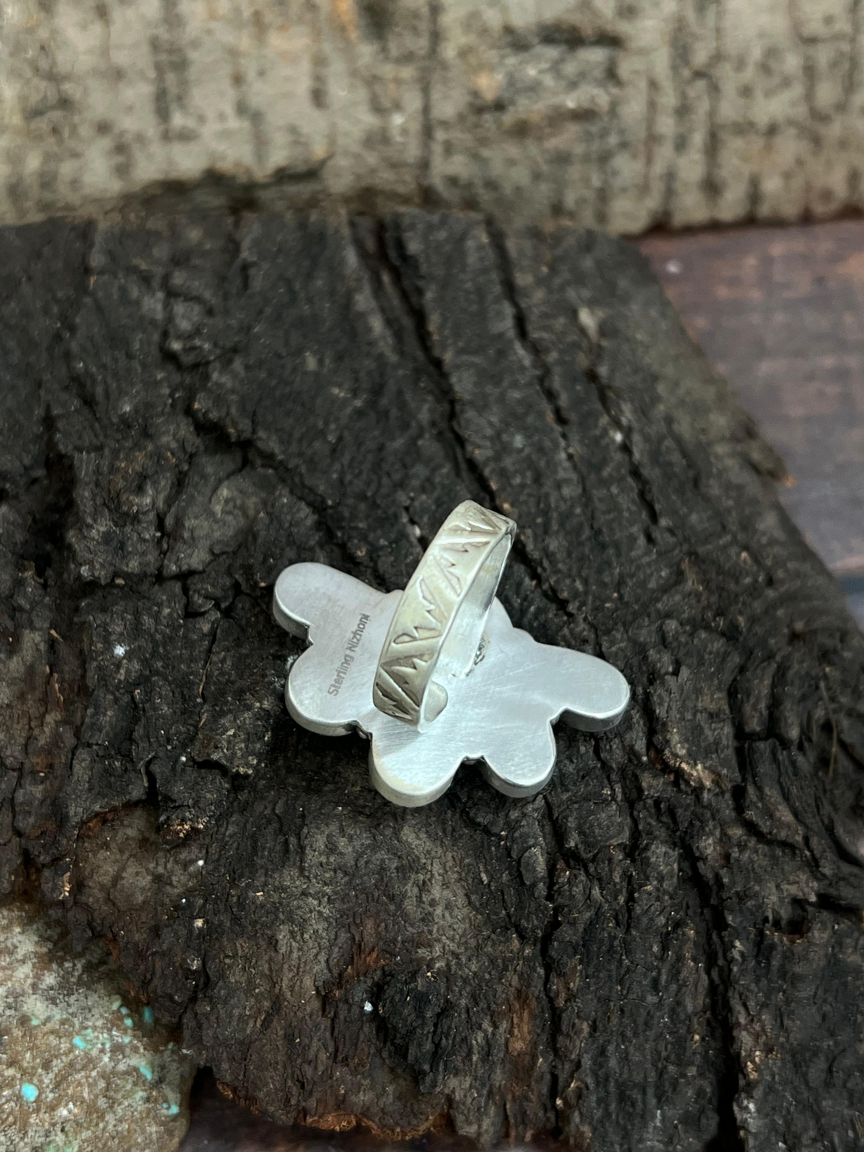 Handmade Sterling Silver Sonoran Mountain Turquoise Adjustable Ring with Signed Nizhoni