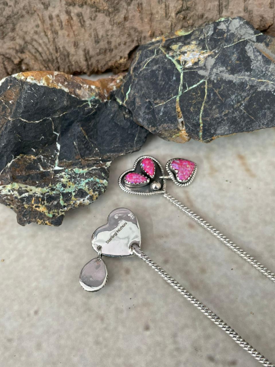 "Heart Collection" Handmade Sterling Silver Hot Pink Hair Pin "Signed Nizhoni"