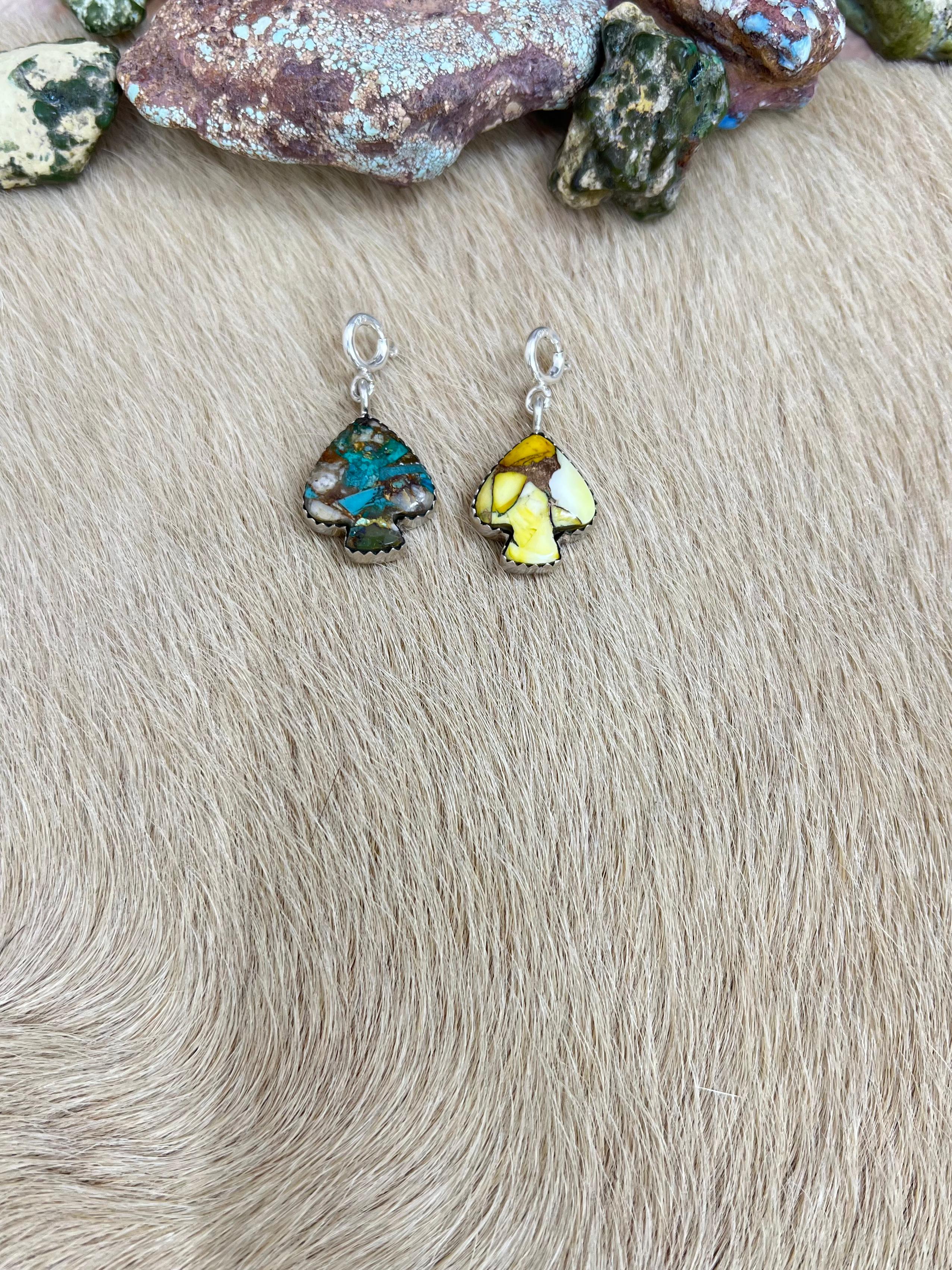Handmade Sterling Silver Honey Dahlia, Royston Turquoise Spade Charms with Signed Nizhoni