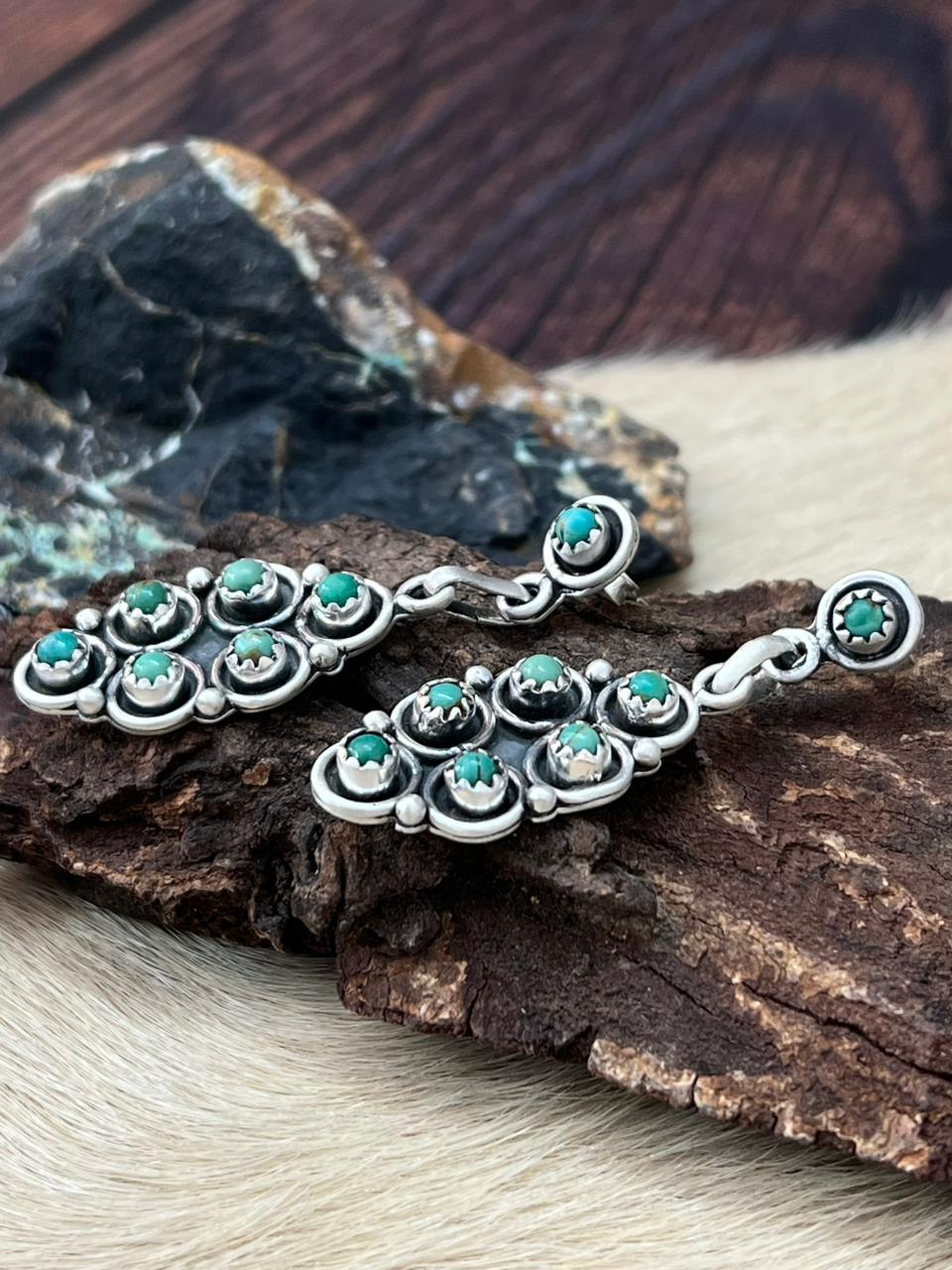 Handmade Sterling Silver Kingman Turquoise Dangle Earrings "Signed Nizhoni"