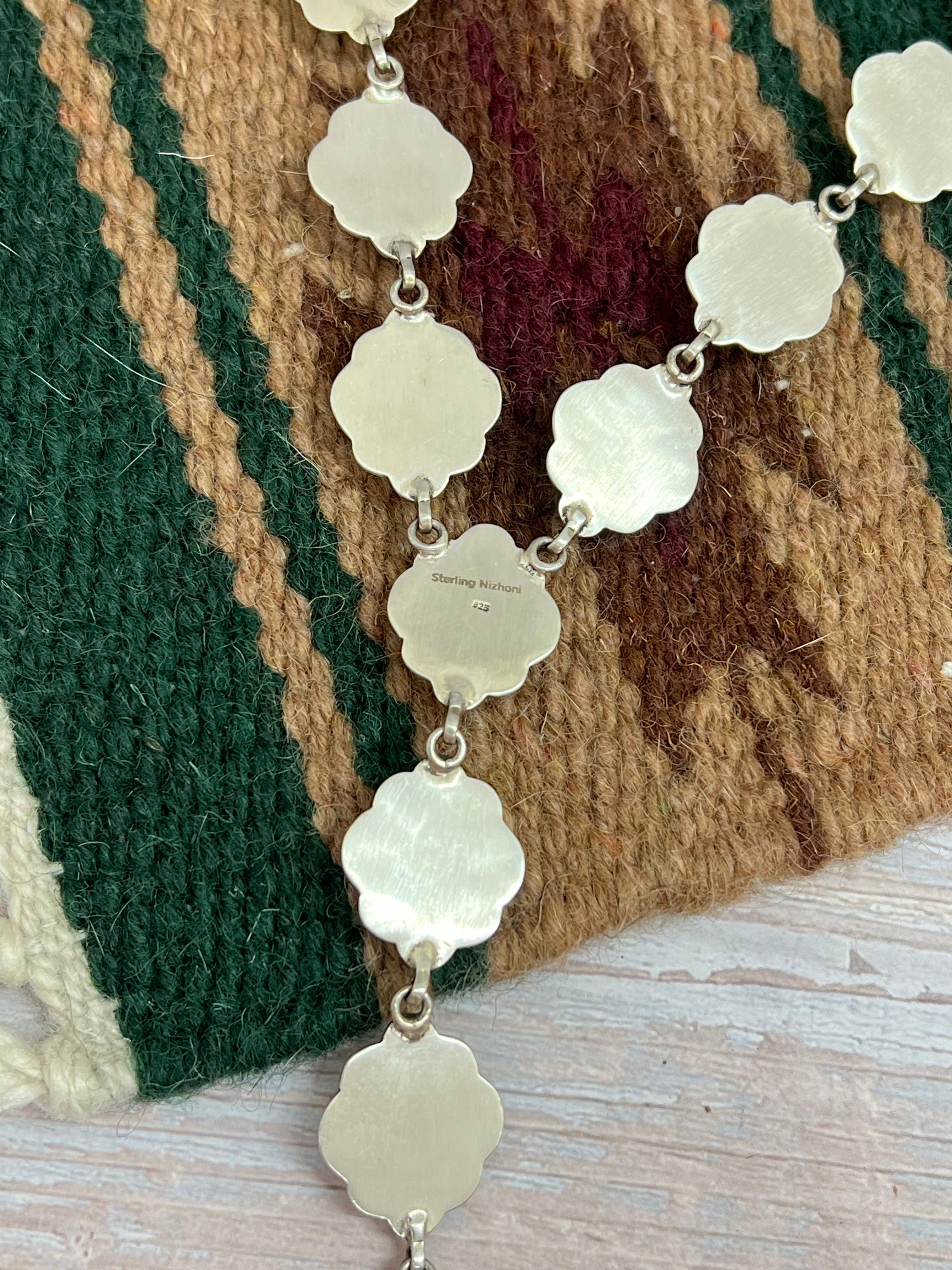 Handmade Sterling Silver Cotton Candy Turquoise Necklace with Signed Nizhoni