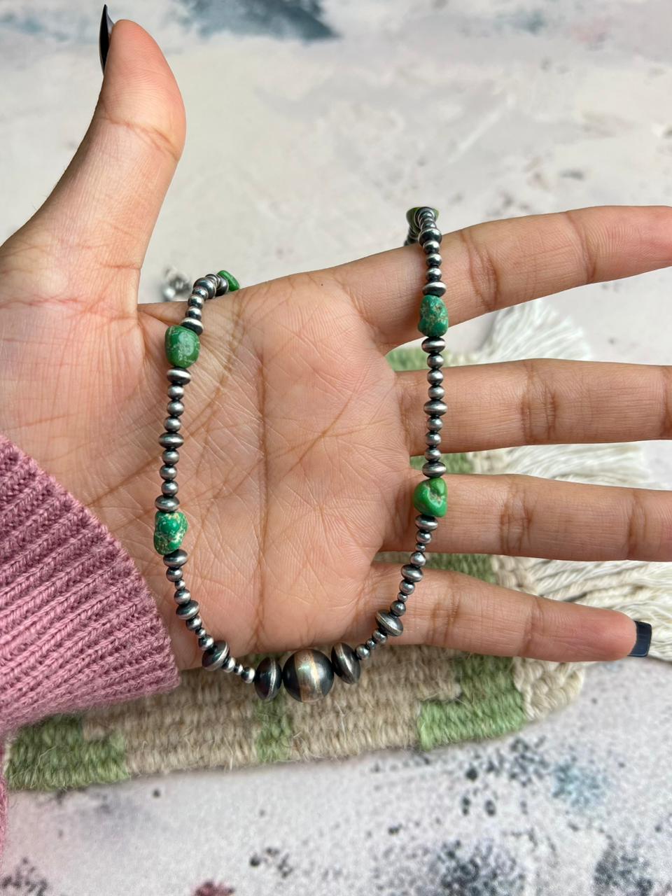 Handmade Sterling Silver Beaded Emerald Valley Necklace