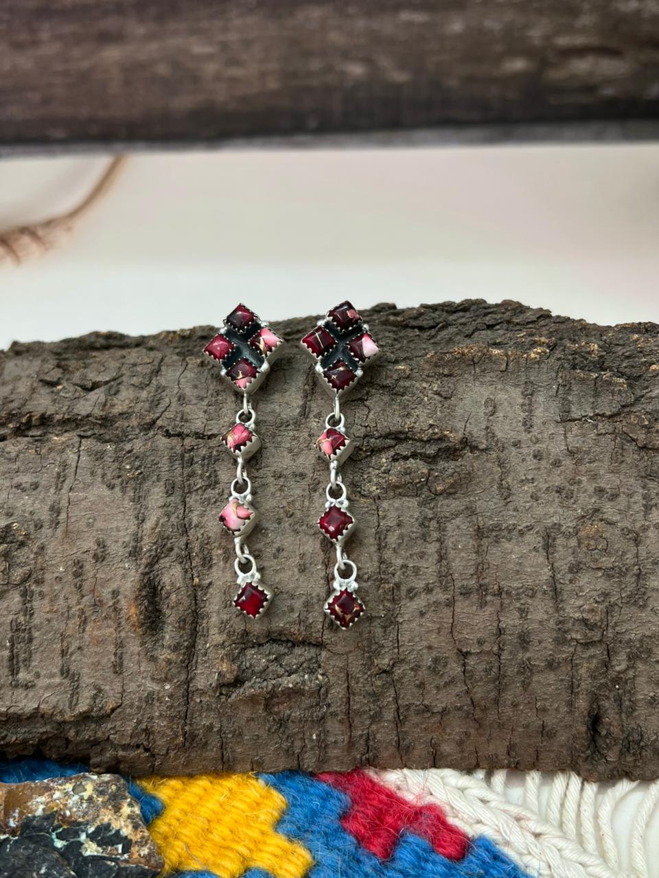 Handmade Sterling Silver Dahlia Rose Post Dangle Earrings "Signed Nizhoni"