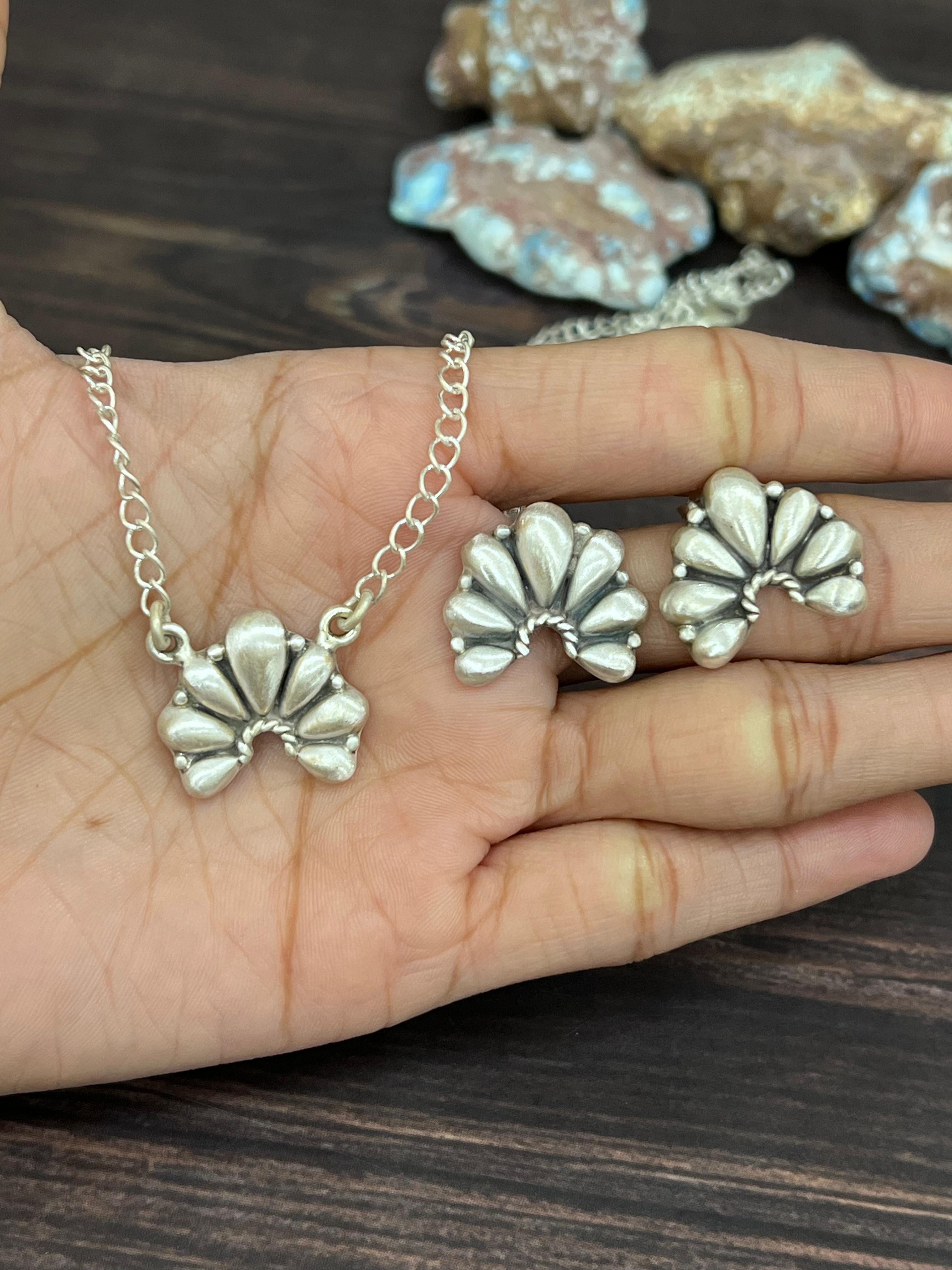 Handmade 'Sterling Silver' Necklace Earrings Set with Signed Nizhoni