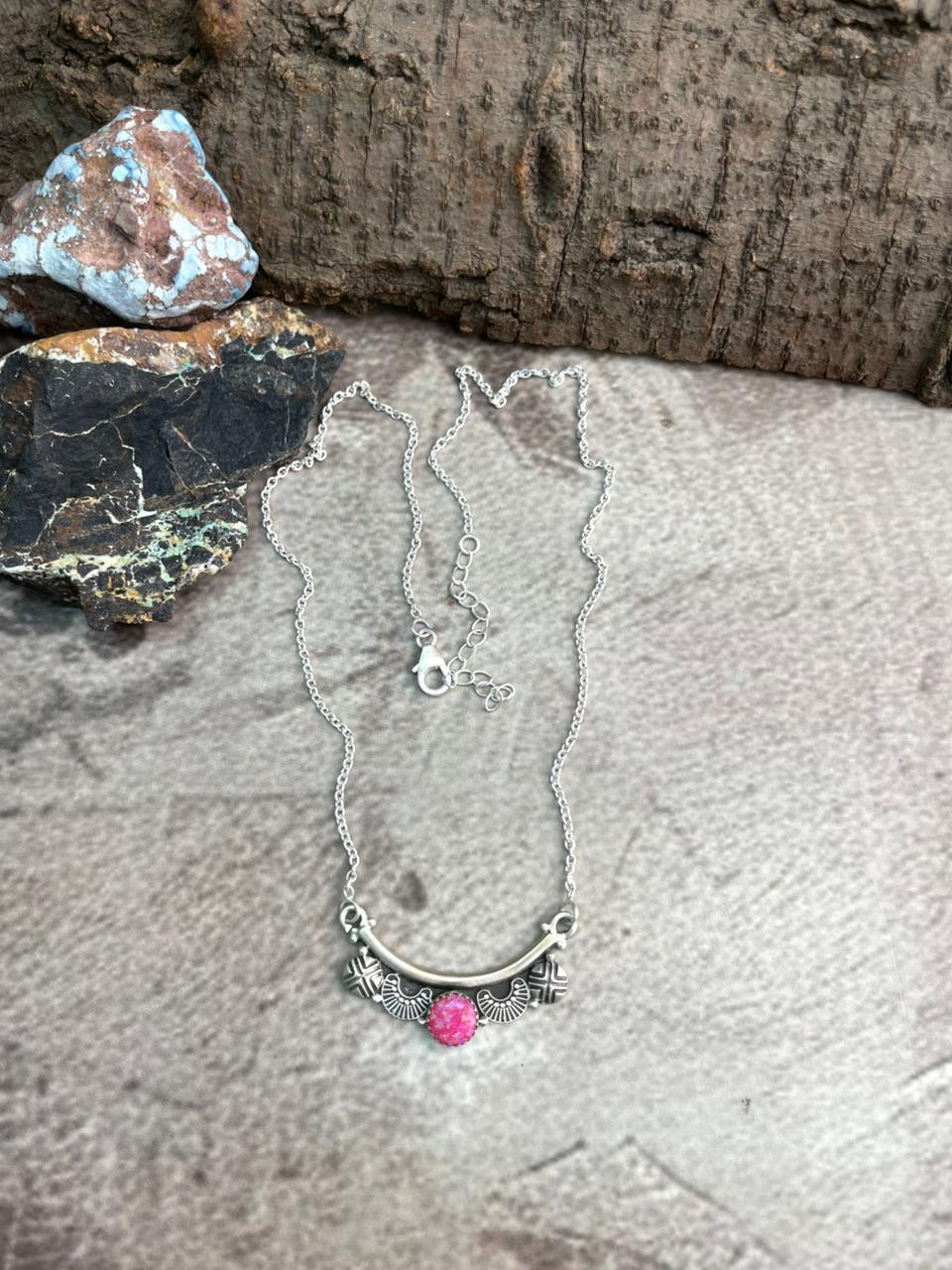 Handmade Sterling Silver Hot Pink Necklace "Signed Nizhoni"