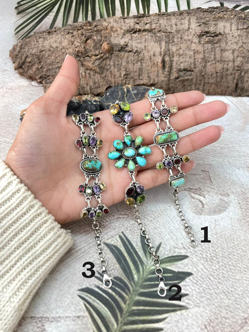 Handmade Sterling Silver Sonoran with Cut Stone Bracelet "Signed Nizhoni"