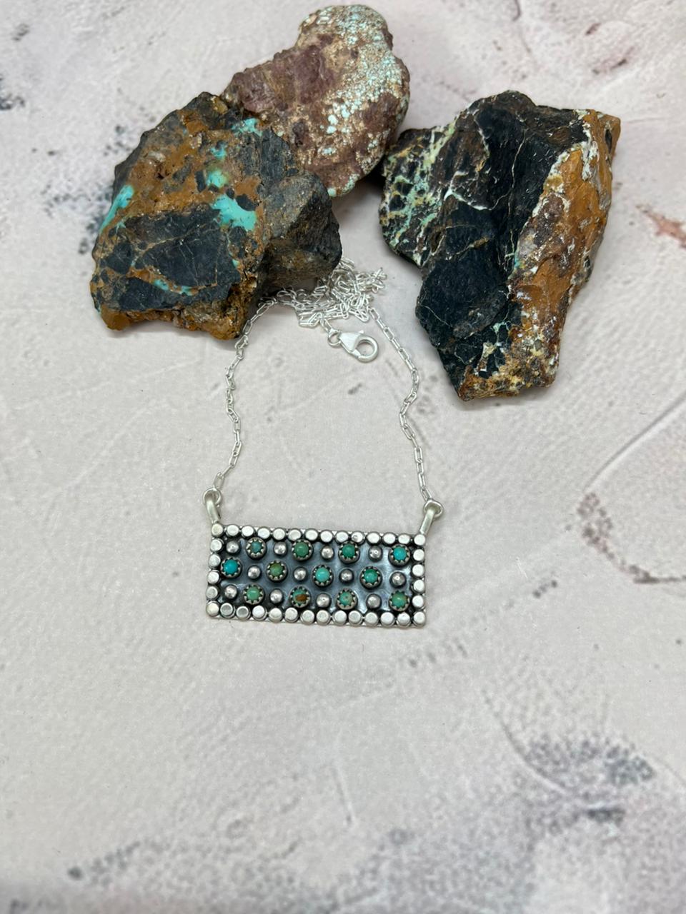 Handmade Sterling Silver Kingman Turquoise Necklace "Signed Nizhoni"