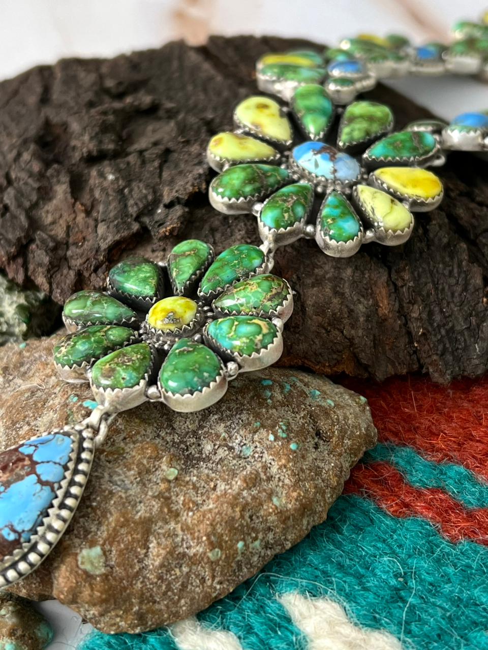 Handmade Sterling Silver Palomino with Golden Hills and Sonoran Mountain Turquoise Necklace "Signed Nizhoni"