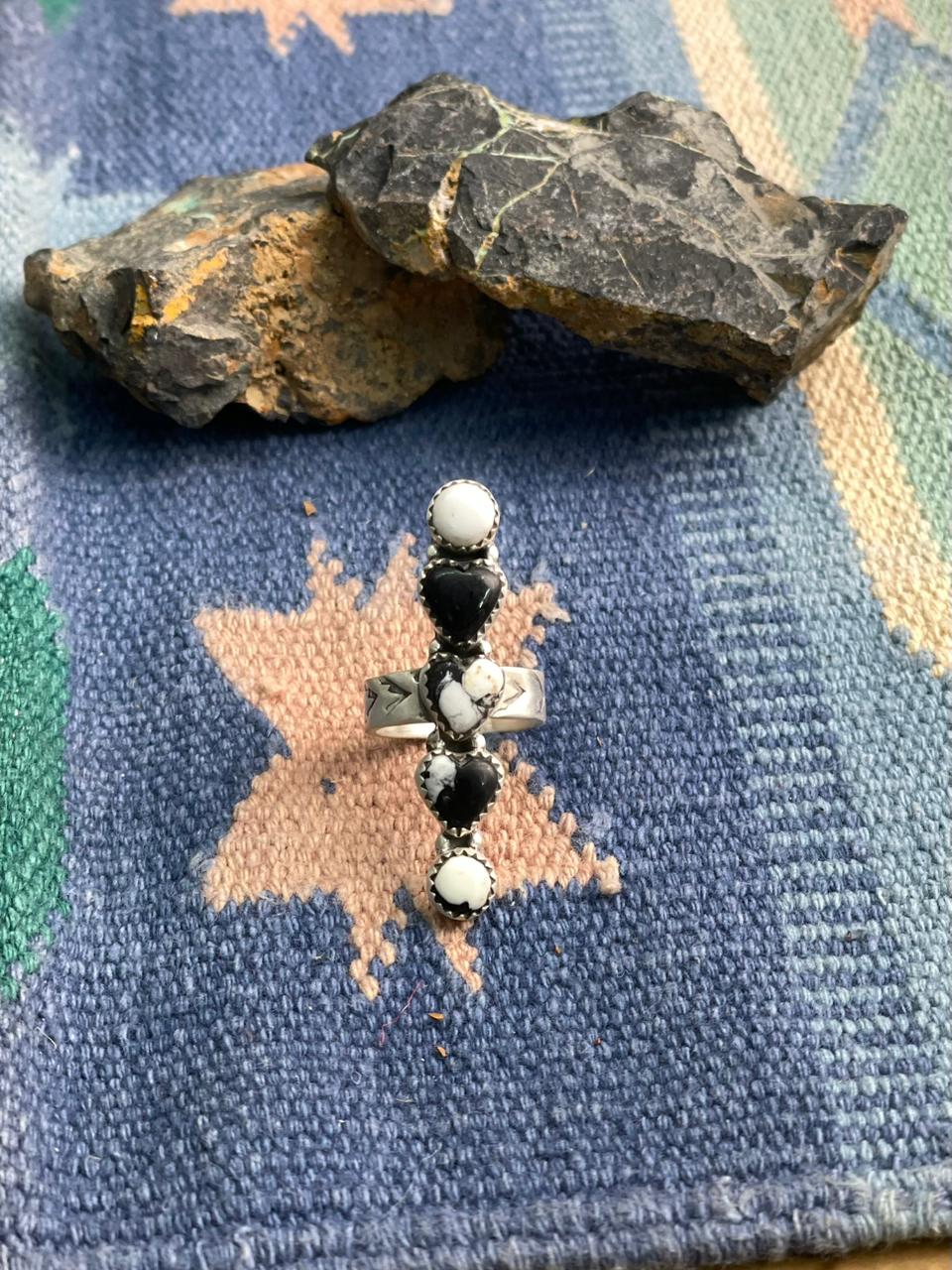 Handmade Sterling Silver White Buffalo Adjustable Ring "Signed Nizhoni"