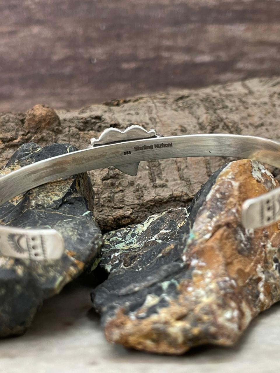 "Heart Collection" Handmade Sterling Silver Kingman Turquoise Bracelet "Signed Nizhoni"