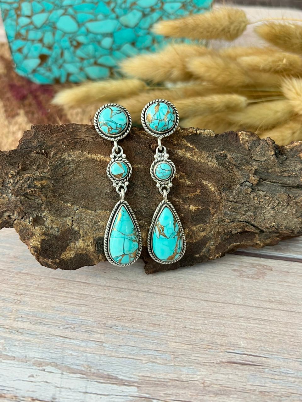 Handmade Sterling Silver Mint Dahlia Collection: Post Dangle Earrings "Signed Nizhoni"