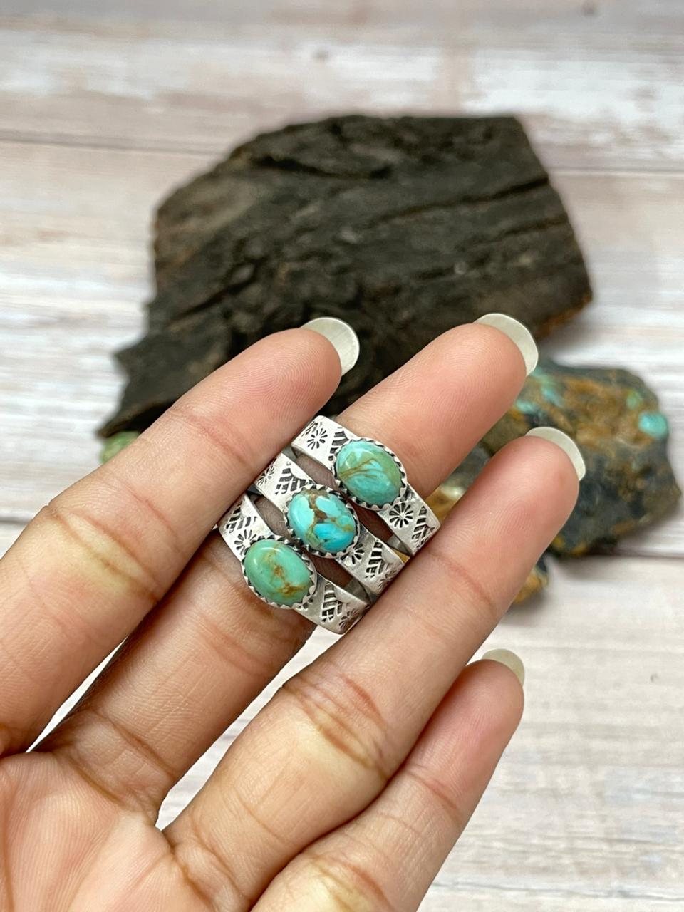 Handmade Sterling Silver Kingman Turquoise Adjustable Ring "Signed Nizhoni"