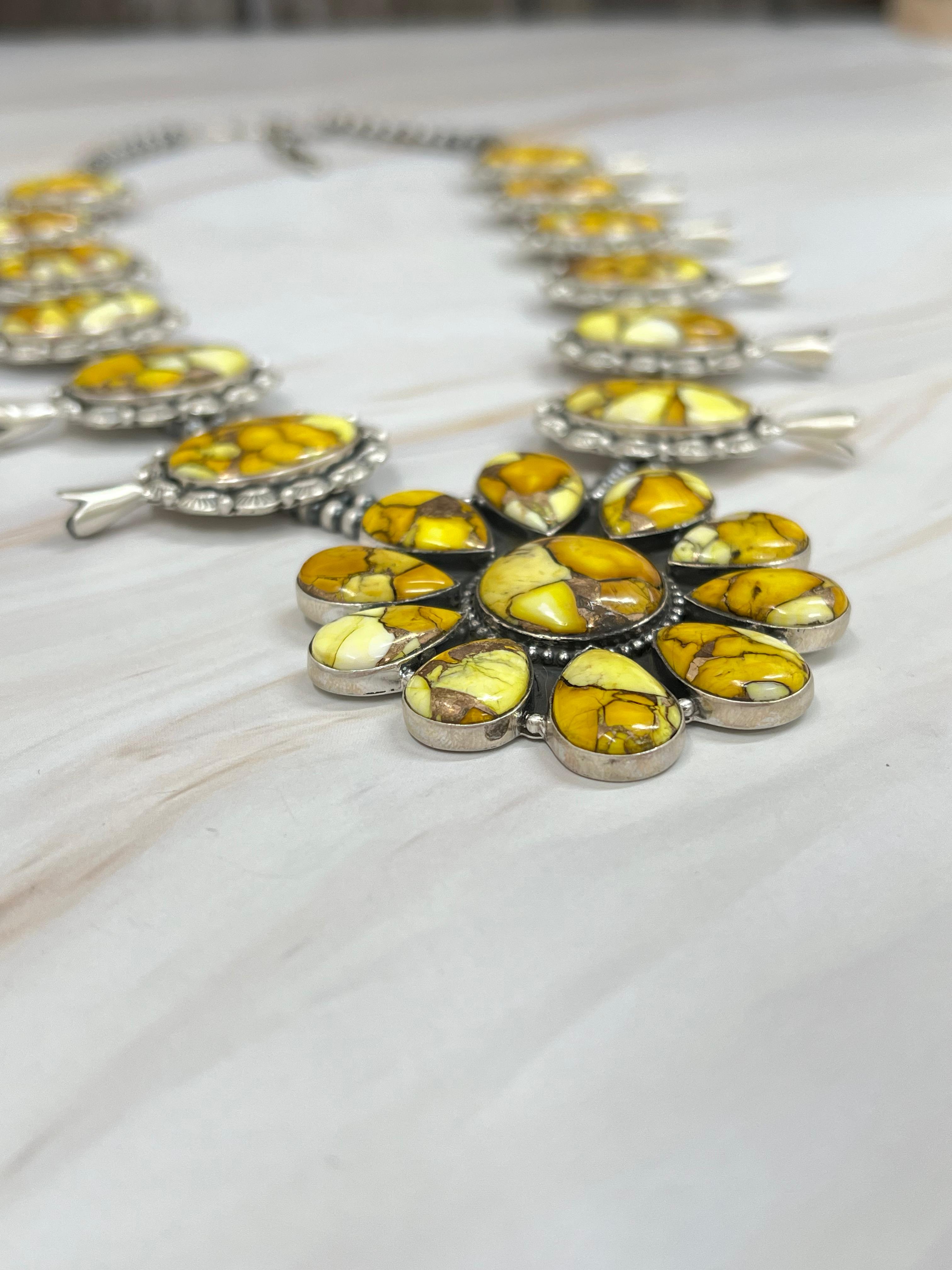 Handmade Sterling Silver Honey Dahlia Necklace with Signed Nizhoni