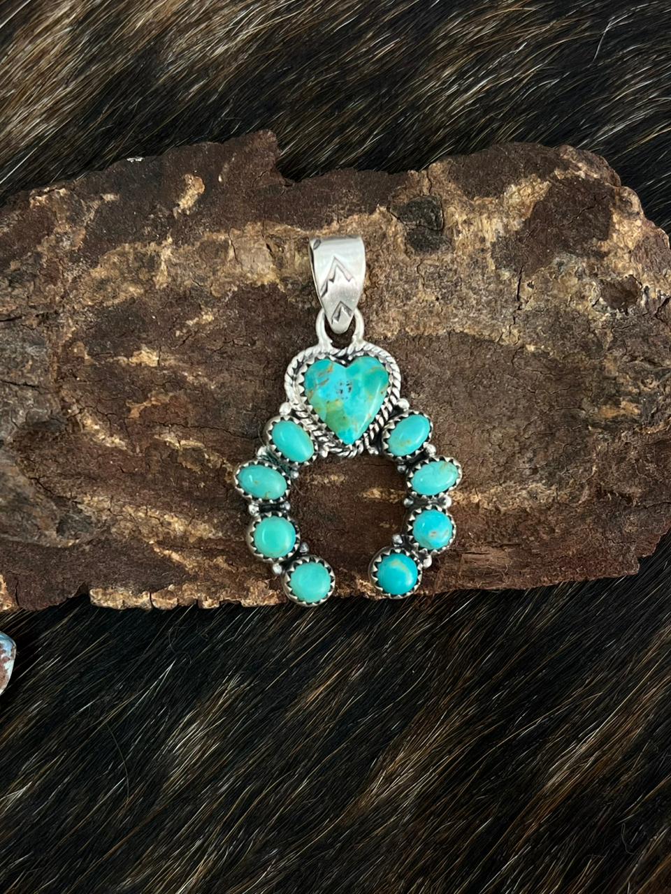 Handmade Sterling Silver Kingman Turquoise Naja Pendant "Signed Nizhoni"
