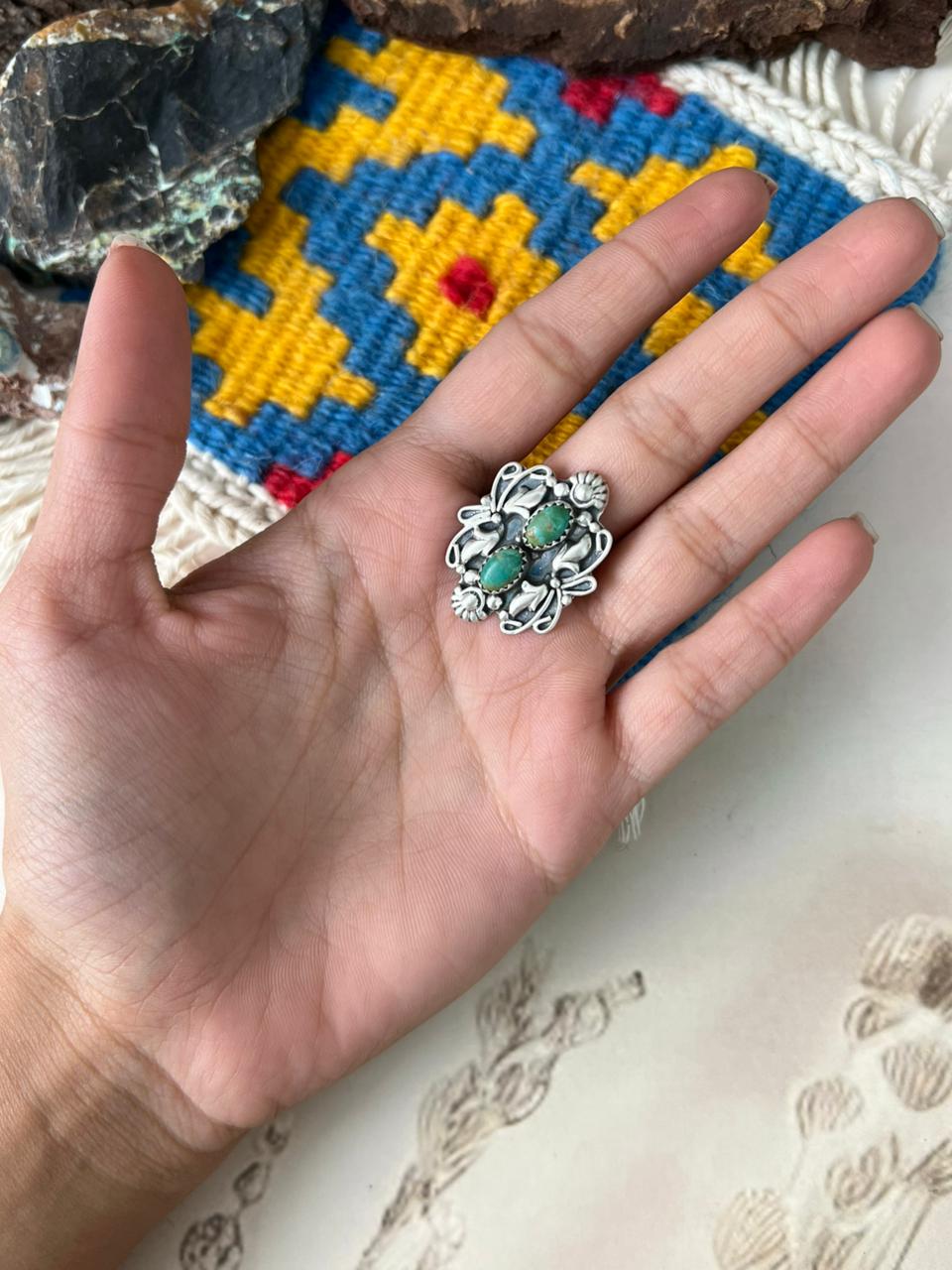 Handmade Sterling Silver Kingman Turquoise Adjustable Ring "Signed Nizhoni"