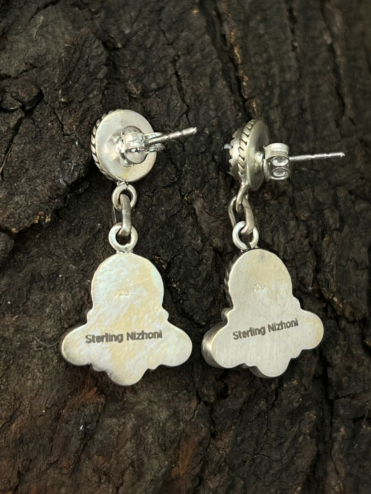 Handmade Sterling Silver White Buffalo Post Dangle Earrings "Signed Nizhoni"