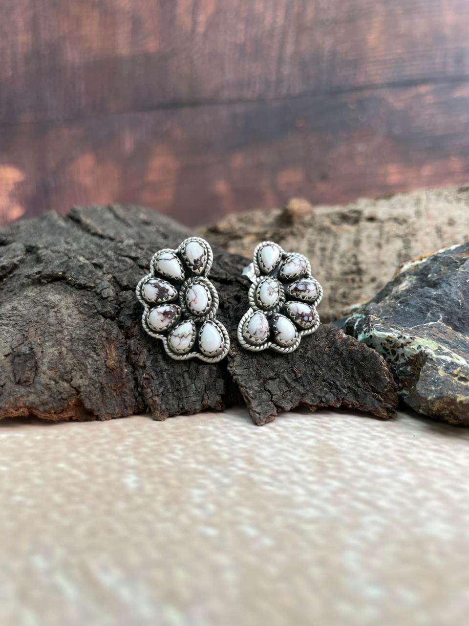 Handmade Sterling Silver Wildhorse Magnesite Studs Earrings "Signed Nizhoni"