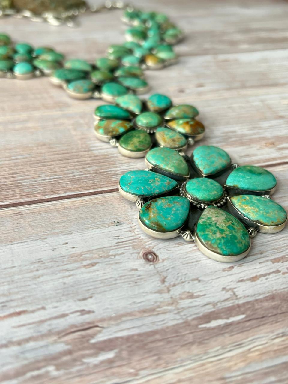 Handmade Sterling Silver Mantis Turquoise Necklace with Signed Nizhoni