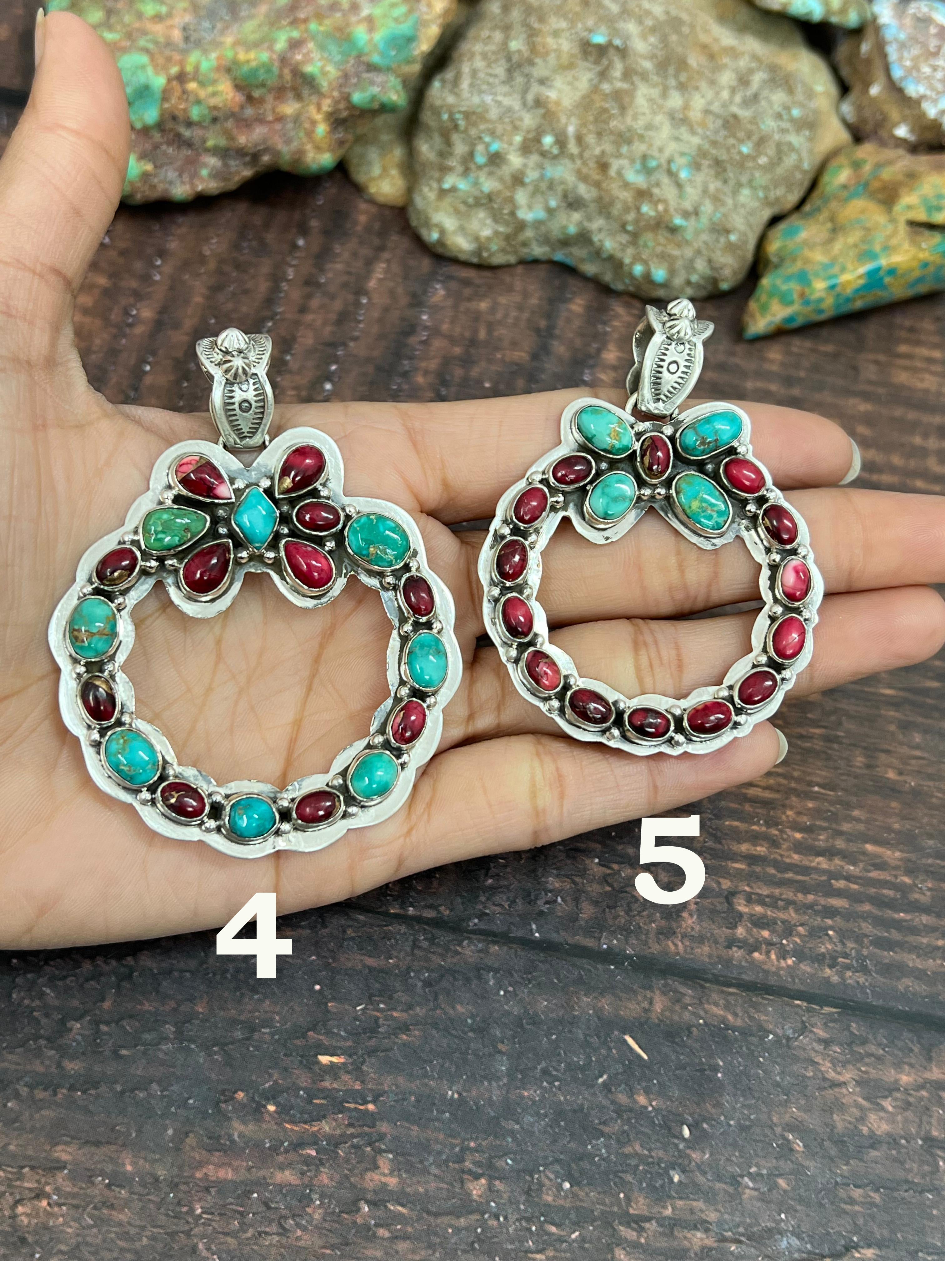 Handmade Sterling Silver Multi Stones Pendant, Signed Nizhoni