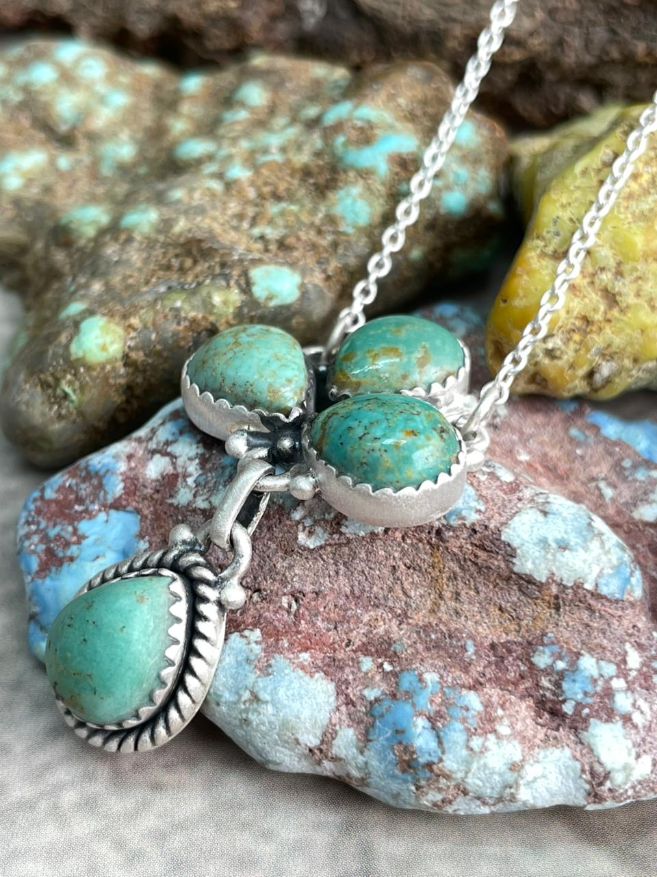 Handmade Sterling Silver Old stock Royston Turquoise Necklace "Signed Nizhoni"