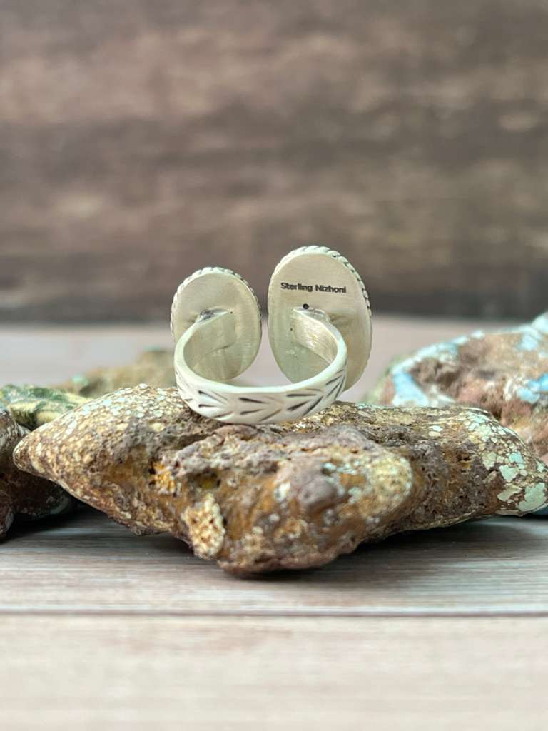 Handmade Sterling Silver Golden Hills with Sonoran Mountain Turquoise Adjustable Ring "Signed Nizhoni"