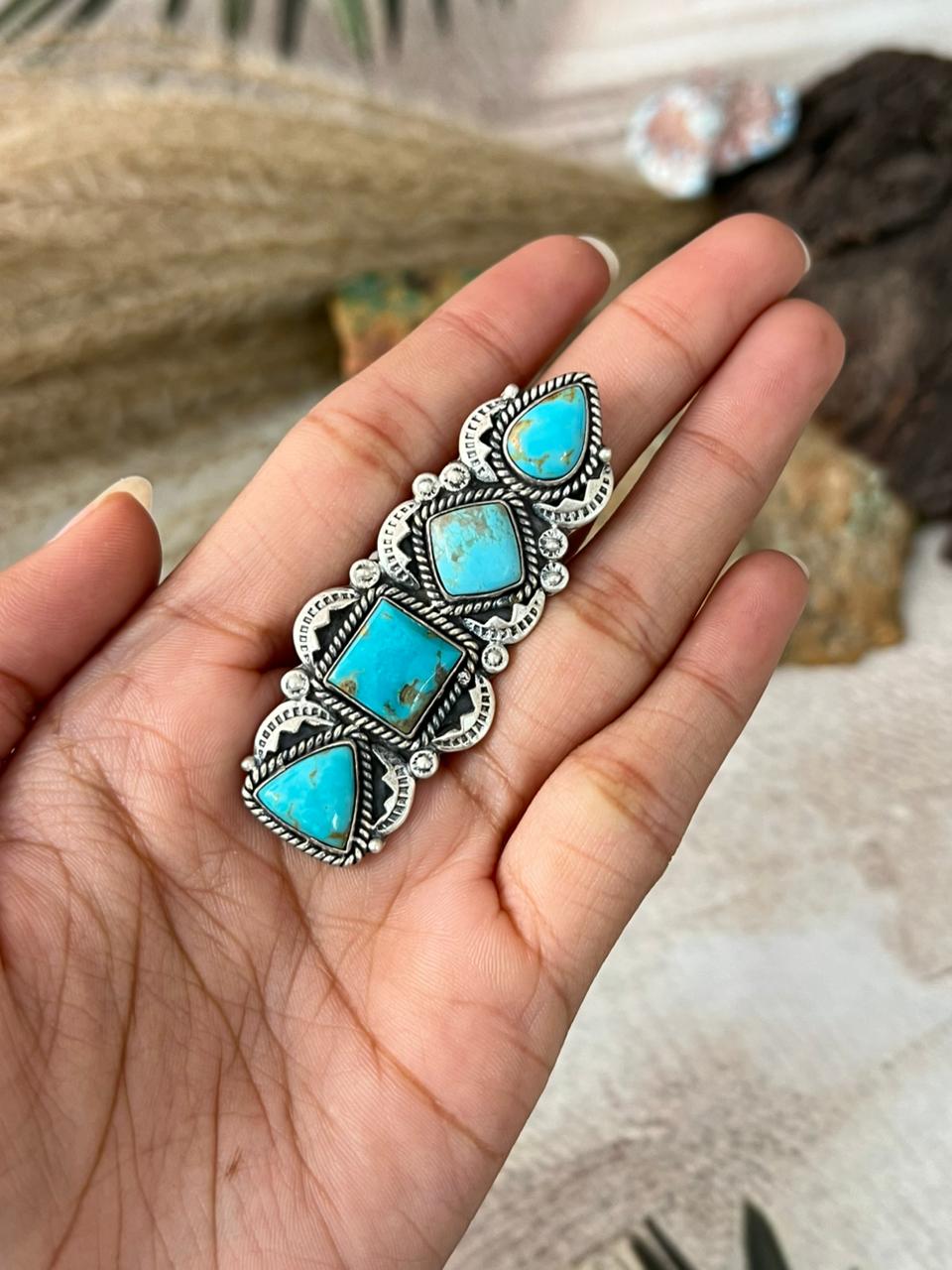 Handmade Sterling Silver Santa Maria Turquoise Adjustable Ring "Signed Nizhoni"