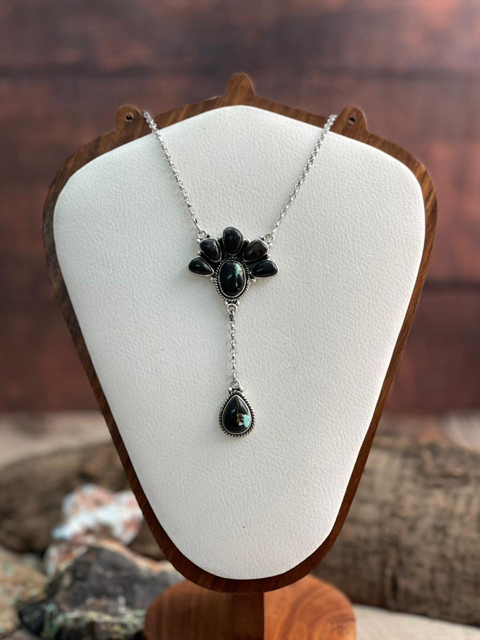 Handmade Sterling Silver Blackjack Turquoise Necklace "Signed Nizhoni"