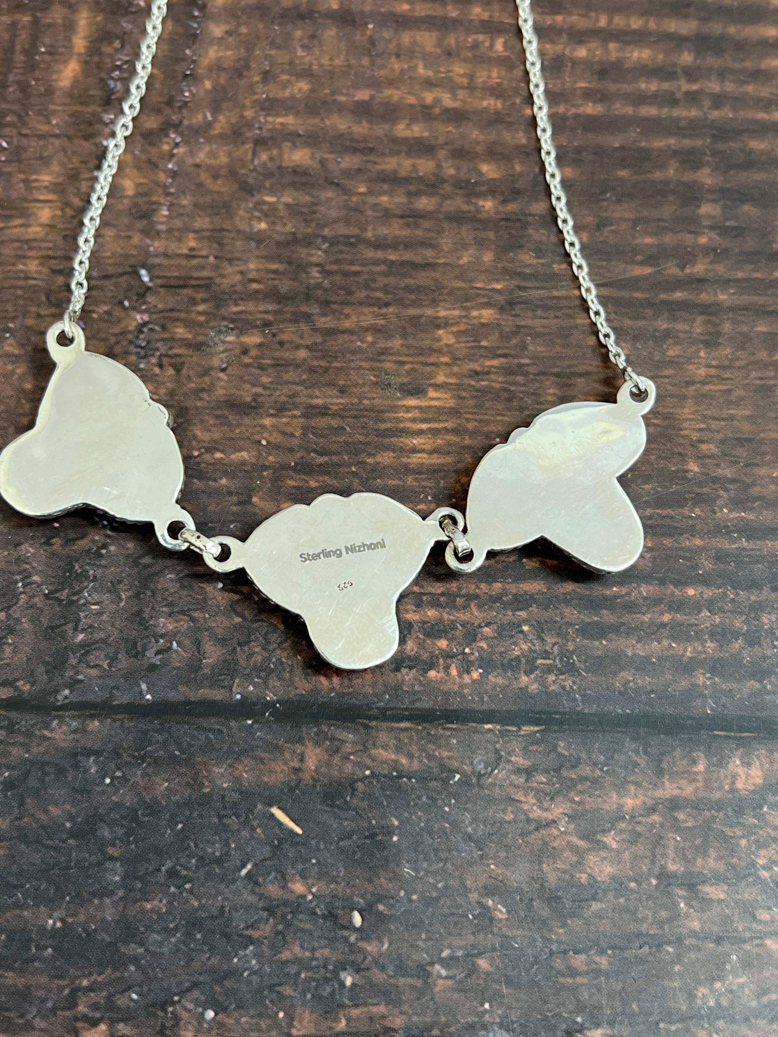 ** 4TH OF JULY ** Handmade Sterling Silver Synthetic Opal Necklace with Signed Nizhoni