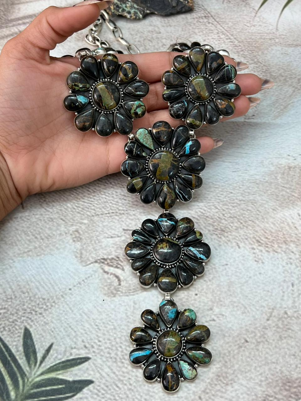 Handmade Sterling Silver Blackjack Turquoise Necklace "Signed Nizhoni"