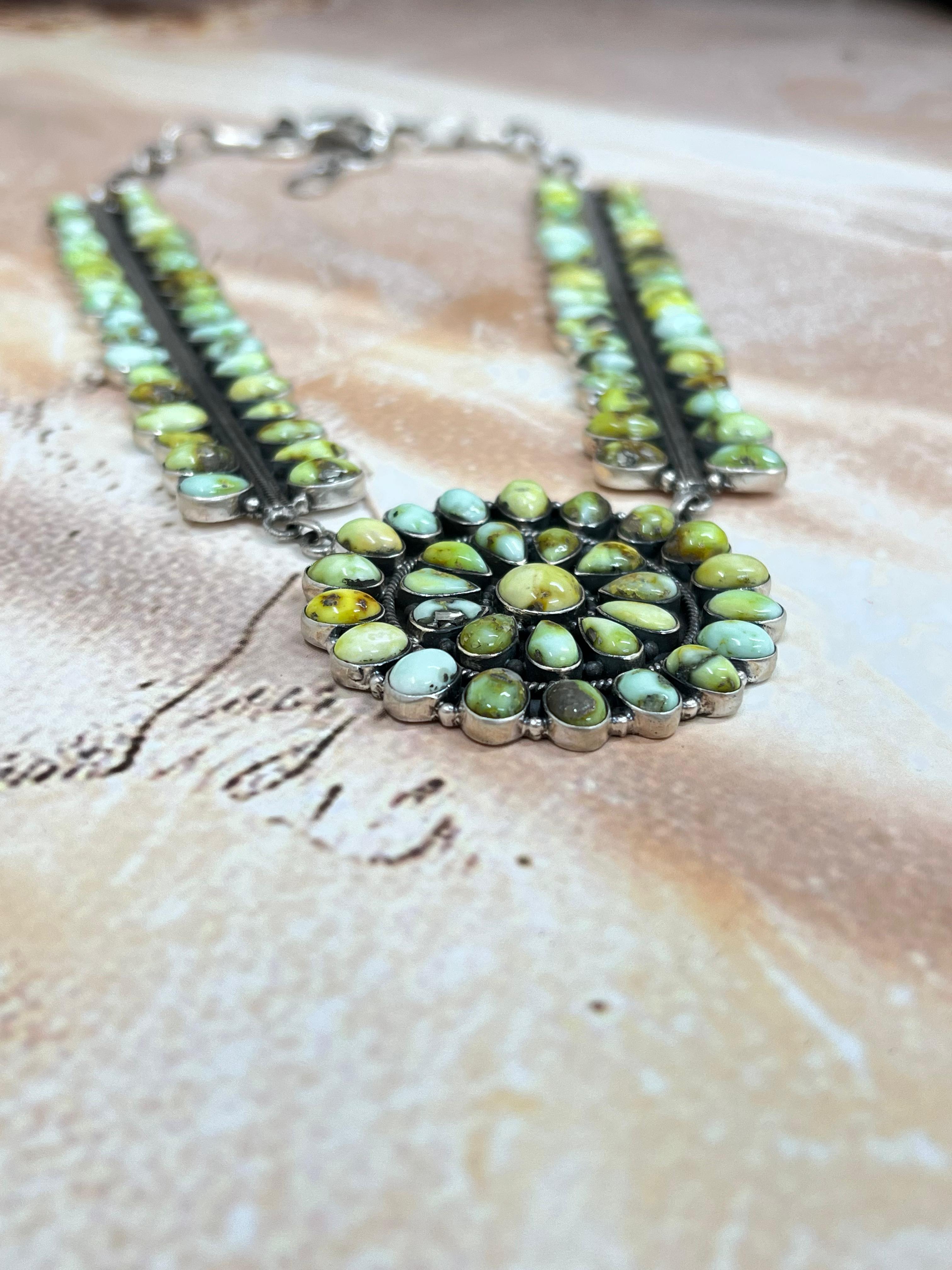 Handmade Sterling Silver Palomino Turquoise Necklace with Signed Nizhoni