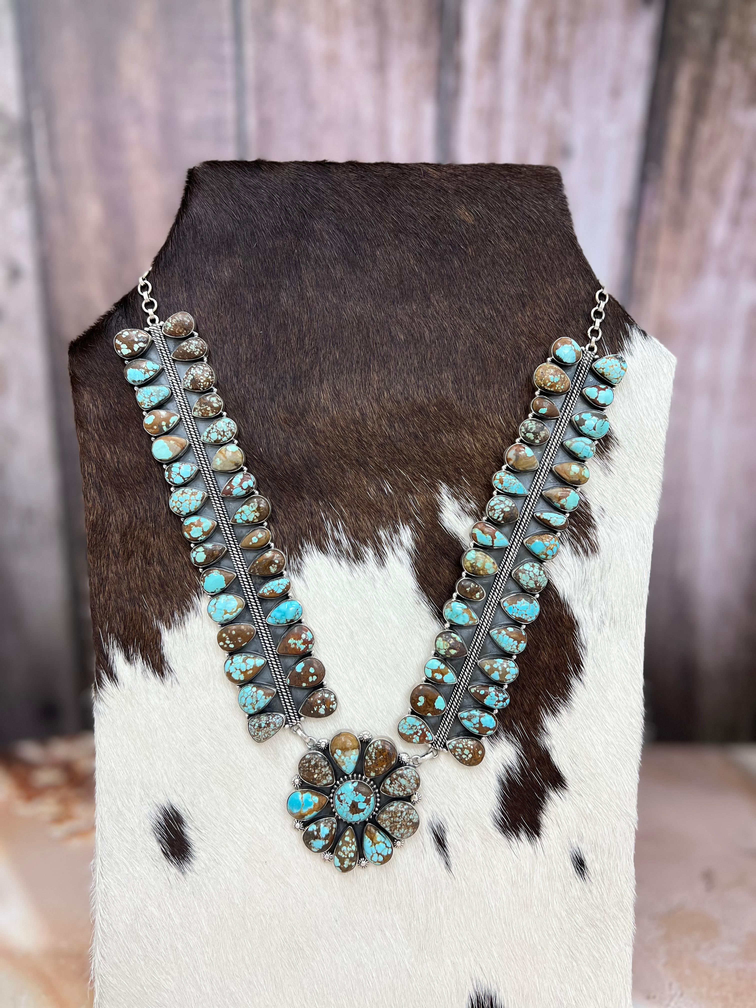 Handmade Sterling Silver Number 8 Turquoise Heart Necklace with Signed Nizhoni