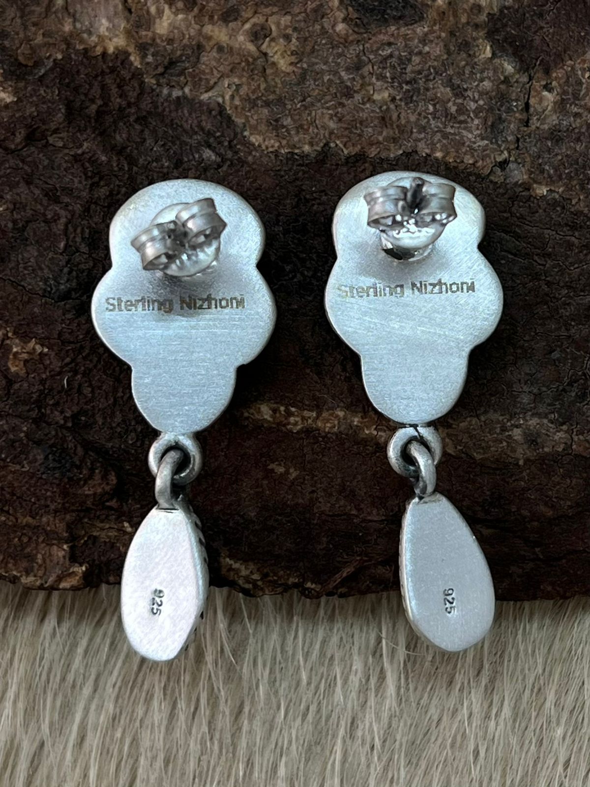 Handmade Sterling Silver Kingman Turquoise Post Dangle Earrings "Signed Nizhoni"