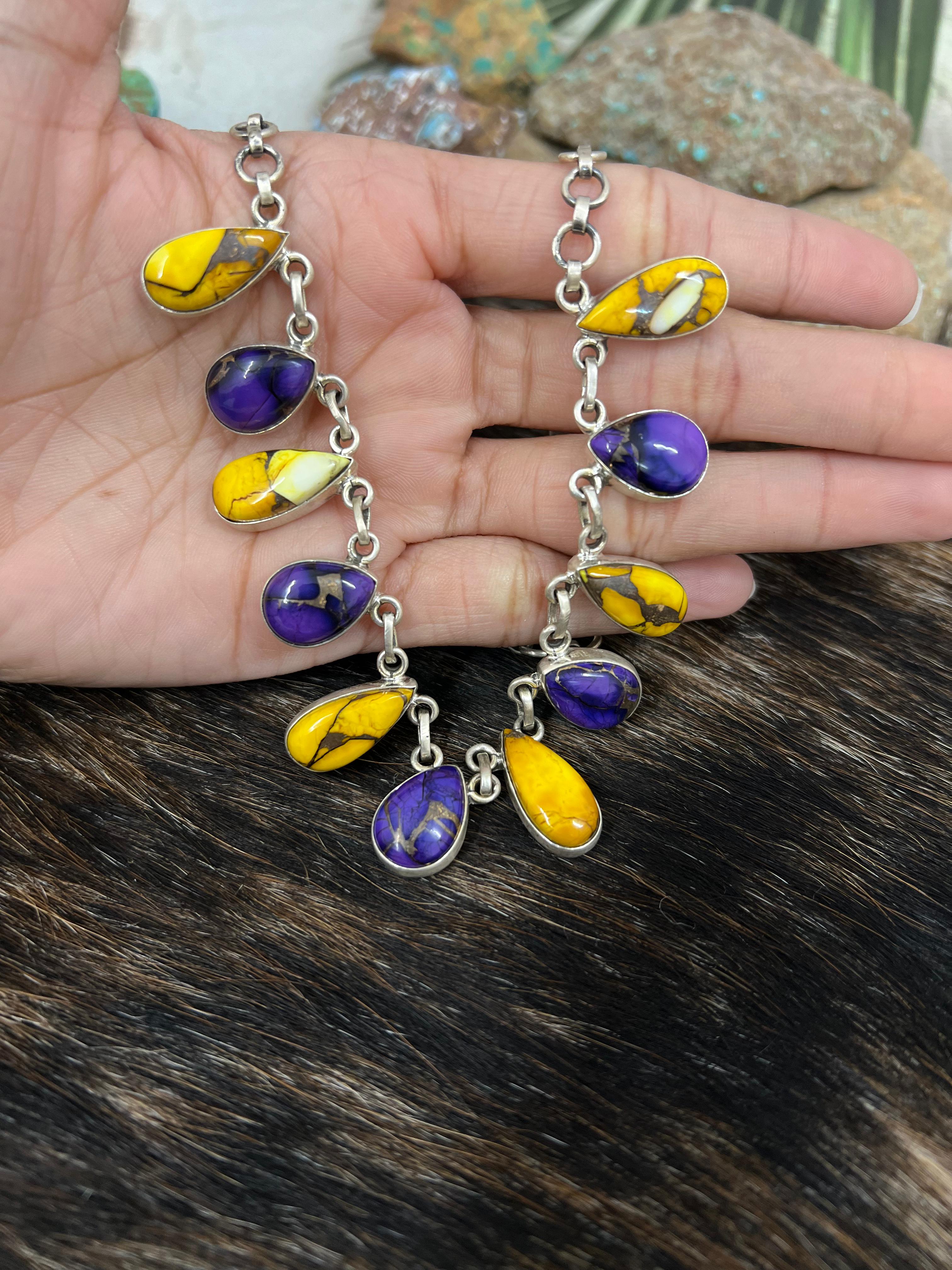 Handmade Sterling Silver Grape Dahlia, Honey Dahlia Necklace with Signed Nizhoni