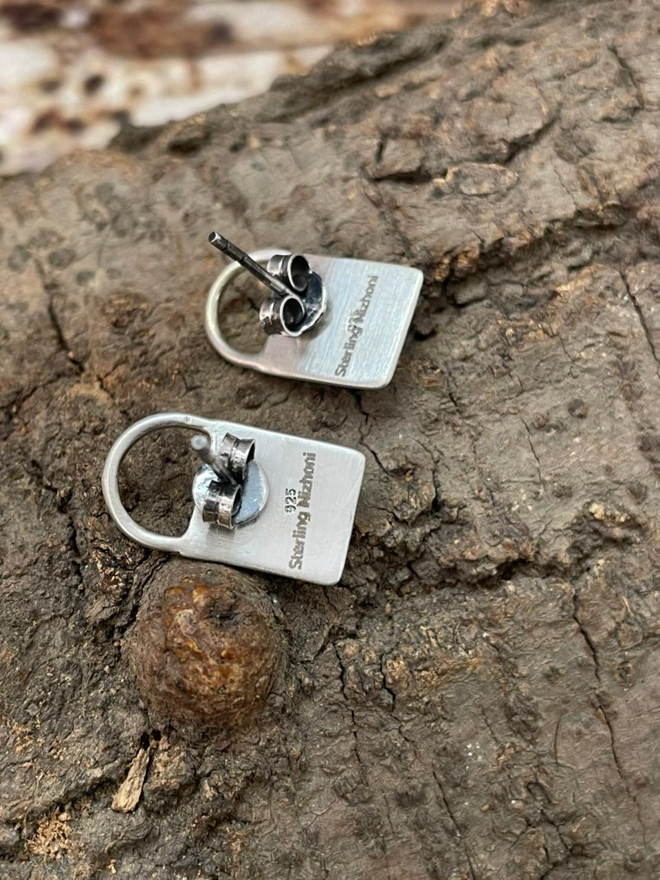 "Heart Collection" Handmade Sterling Silver Kingman Turquoise Post Studs Earrings "Signed Nizhoni"