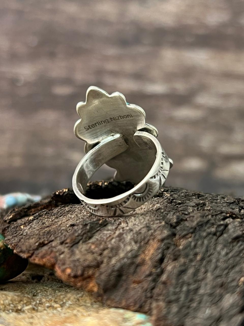 Handmade Sterling Silver Santa Maria Turquoise Adjustable Ring "Signed Nizhoni"