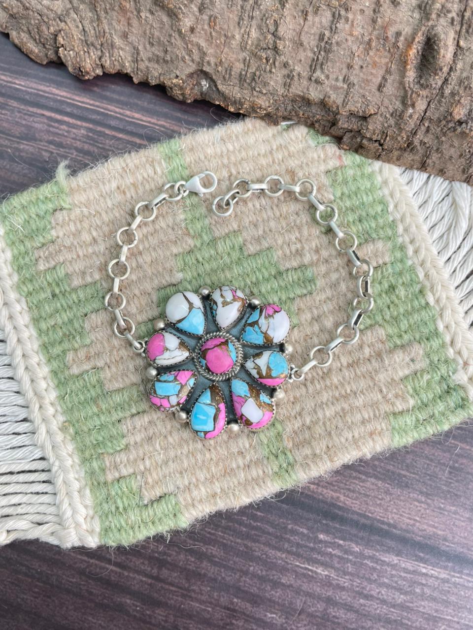 Handmade Sterling Silver Cotton Candy Chain Bracelet "Signed Nizhoni"