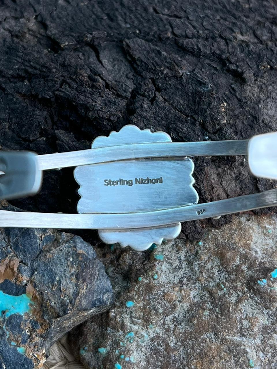 Handmade Sterling Silver Sonoran with Cut Stone Bracelet "Signed Nizhoni"
