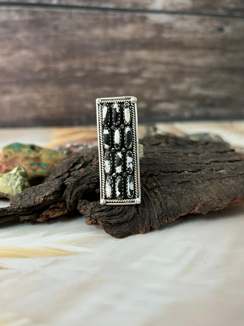 Handmade Sterling Silver White Buffalo Adjustable Ring "Signed Nizhoni"